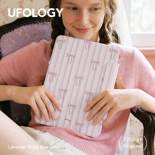 Ufology原创适用ipadair4/5/6/7/8保护壳pro11寸平板mini6/7保护套磁吸笔槽13寸苹果8/9/10/11代条纹蝴蝶结