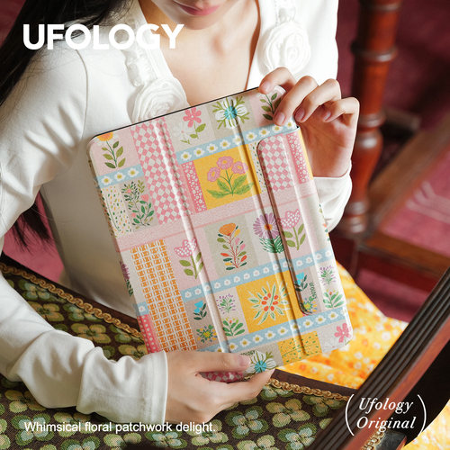 Ufology原创适用ipadair7保护壳pro11寸平板mini6/7保护套air4/5/6磁吸全包笔槽13寸苹果8/9/10/11代花朵拼接