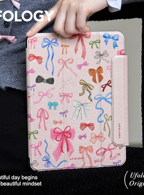 Ufology原创适用ipadpro11寸保护壳7/8/9/10代平板保护套mini6保护套air4磁吸air5笔槽2022苹果蝴蝶结春天粉