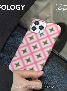 Ufology原创粉色菱格适用iPhone13promax手机壳菲林12硬苹果11ins半包16pro
