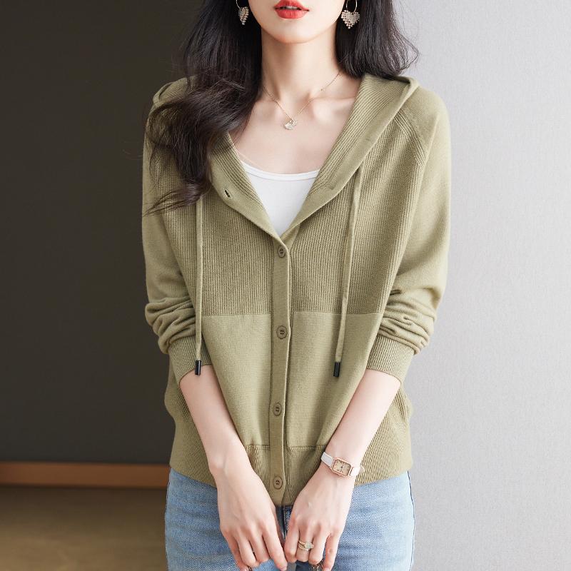 茹靥连帽针织开衫女春秋2025新爆款休闲短款卫衣棒球服毛衣外套