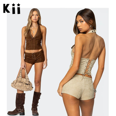 正品Edikted人造绒面革挂脖上衣