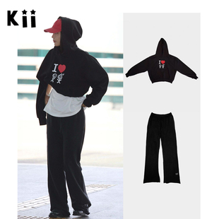Kii现货折扣Urban Sophistication黑色刺绣套闲连帽卫衣长裤套装
