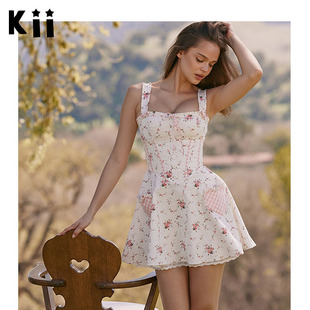 Kii部分现货House of cb短裙心形口袋鱼骨紧身胸衣玫瑰印花连衣裙