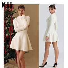 Kii正品代购House of CB秋冬简约长袖针织美利奴羊毛迷你裙Bonnie