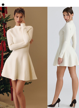 Kii少量现货House of CB秋冬简约长袖针织美利奴羊毛迷你裙Bonnie