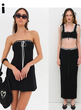 Kii正品现货For Love & Lemons针织黑色抹胸迷你连衣裙胸衣半身裙