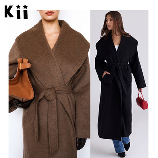 Kii美国正品 House of CB 长外套25秋冬新款羊毛披肩领大衣Cocoon