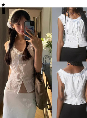 Kii部分在途UNIF背心moogie同款缎带蕾丝花边刺绣收腰背心上衣女