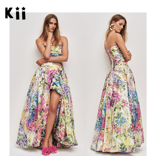 Kii现货折扣Aje礼服垂褶裙不对称泡泡裙摆抹胸连衣裙 Dahlia Gown