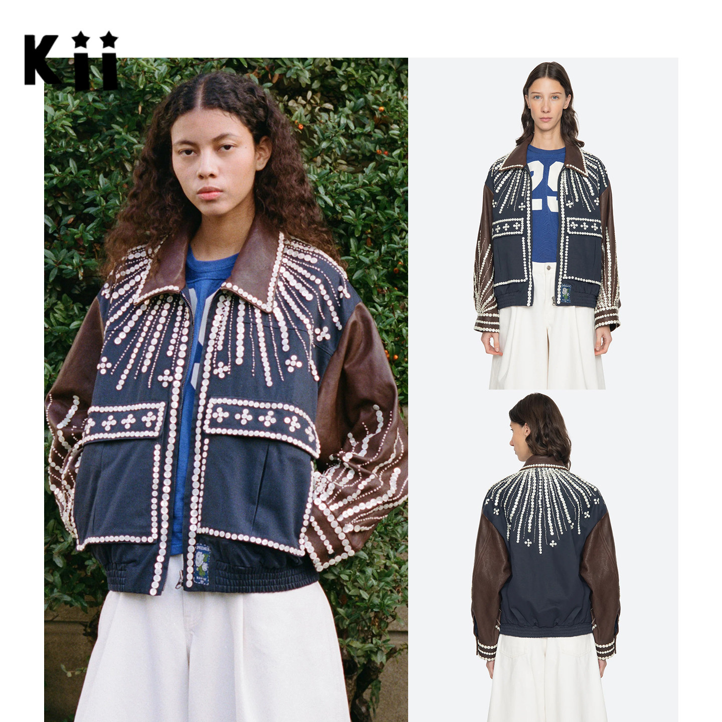 Kii现货美国正品Sea New York皮革拼接珍珠母纽扣运动夹克Georgie