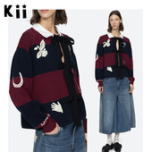 Nen York 翻领针织刺绣绑带开衫 Kii少量现货Sea Hester Cardigan