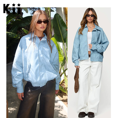 Kii买手店现货Edikted经典款皮革落肩设计翻领宽松飞行员夹克外套