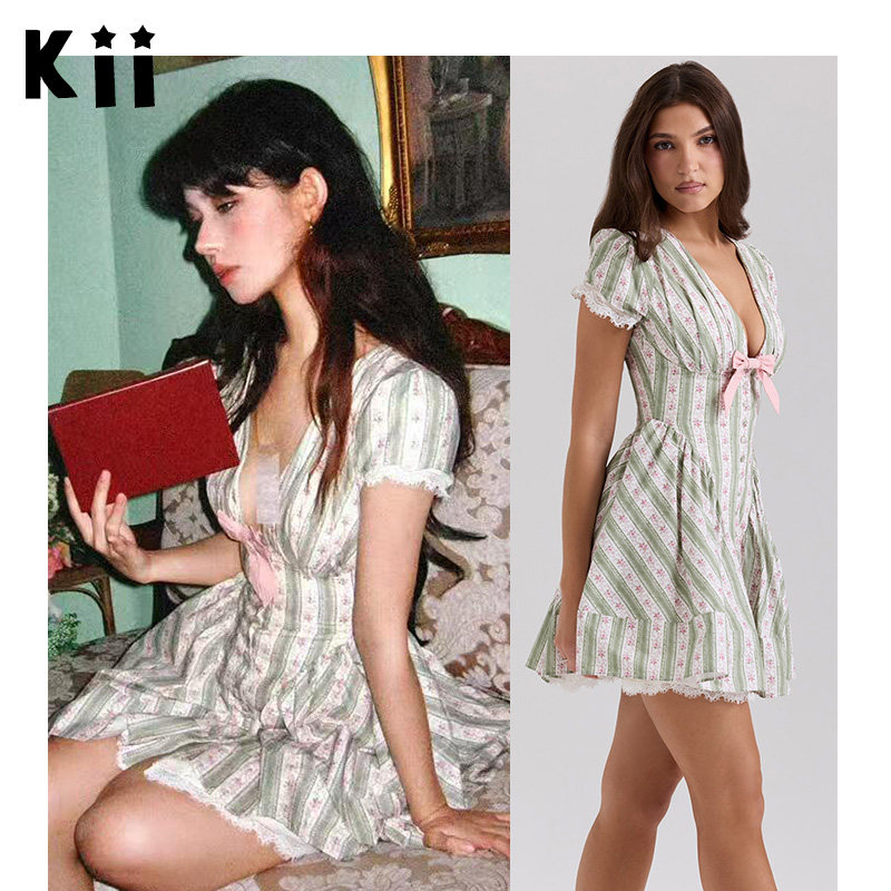 《鹦鹉梨严选》0432 House of CB绿色条纹棉质迷你连衣裙Emiliana,女装/女士精品,连衣裙,淘宝优惠券,粉丝福利购,淘宝优惠卷