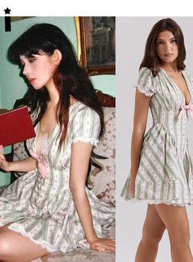 《鹦鹉梨严选》0432 House of CB绿色条纹棉质迷你连衣裙Emiliana