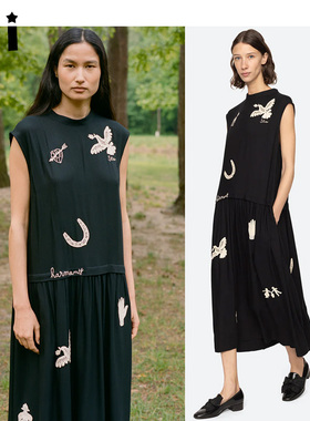 Kii美国在途Sea Nen York中长裙26ss刺绣图贴花无袖连衣裙Ellison