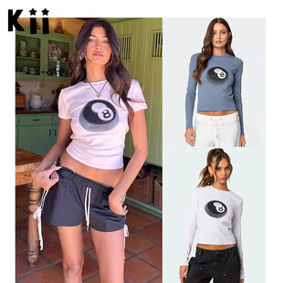 Kii正品部分现货Edikted 美式魔法8T恤烫画紧身女短款印花上衣