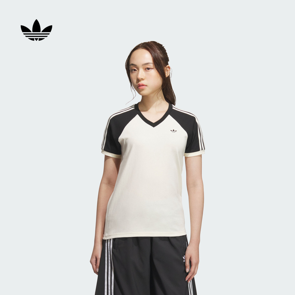 阿迪达斯三叶草女经典V领短袖T恤