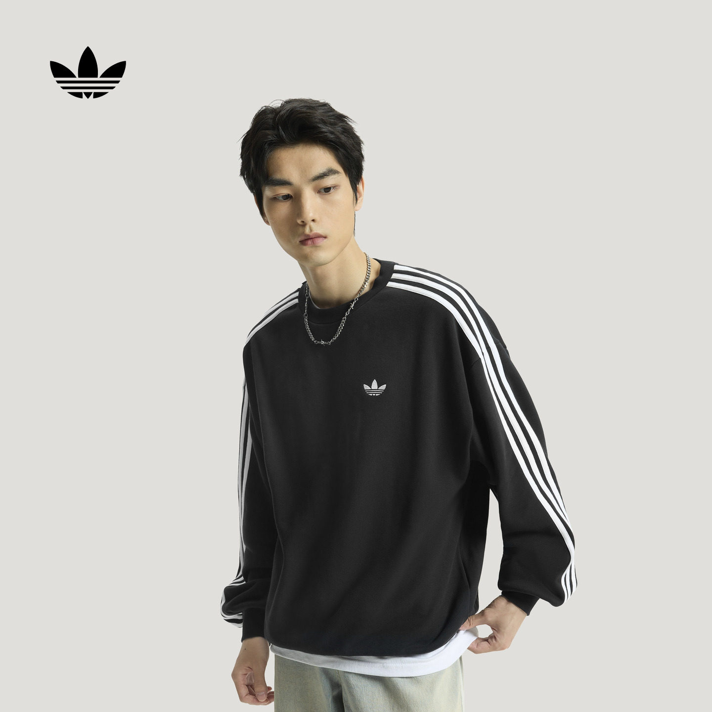 经典休闲篮球风宽松运动套头卫衣男adidas阿迪达斯三叶草
