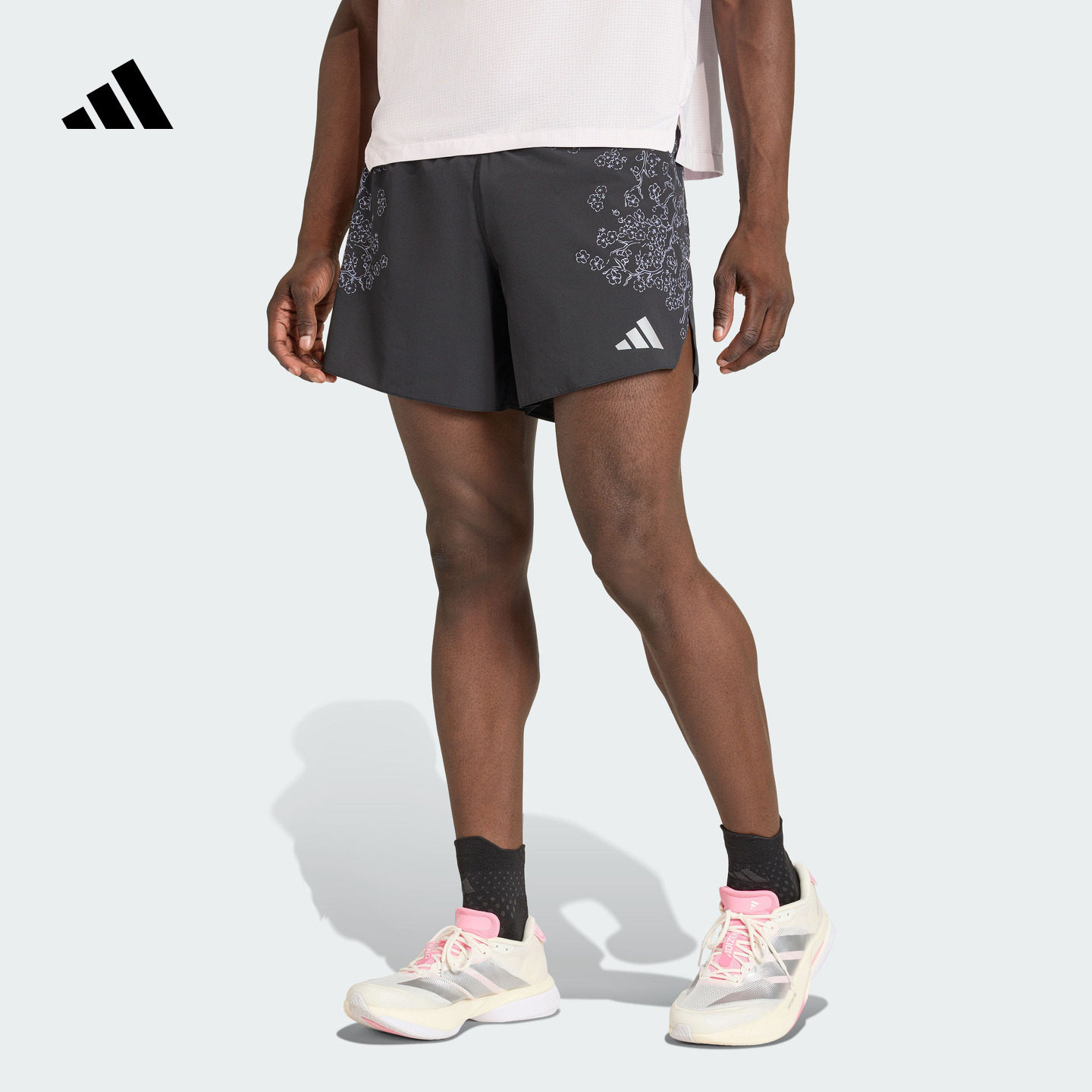 速干舒适花卉印花侧开叉跑步运动短裤男装新款adidas阿迪达斯官方