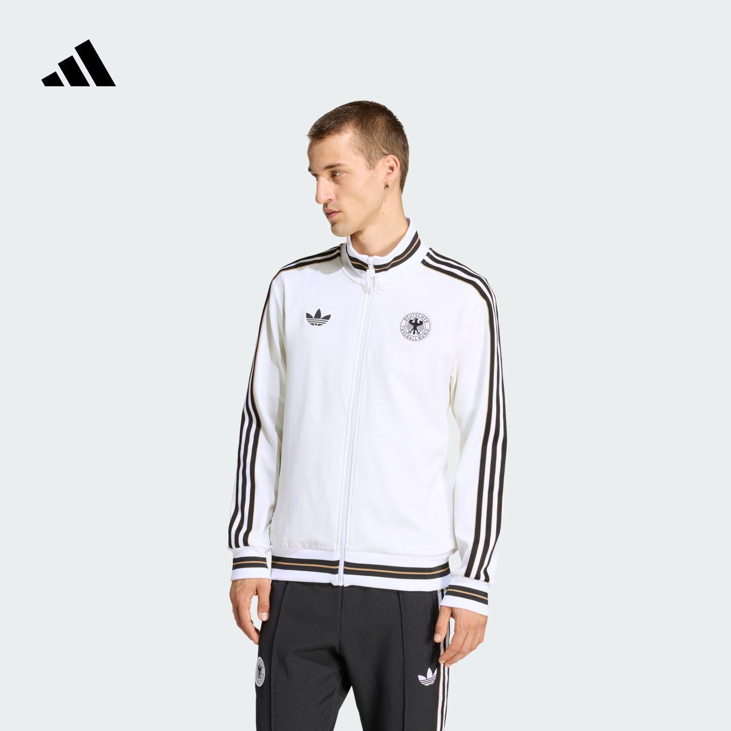 德国队足球休闲文化复古修身立领夹克外套男装adidas阿迪达斯官方