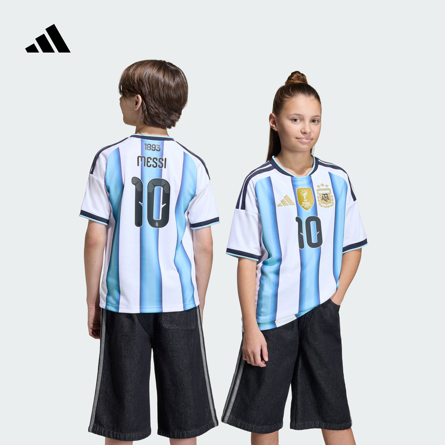 阿根廷国家队世界杯球衣 童装主场球迷版运动短袖adidas阿迪达斯