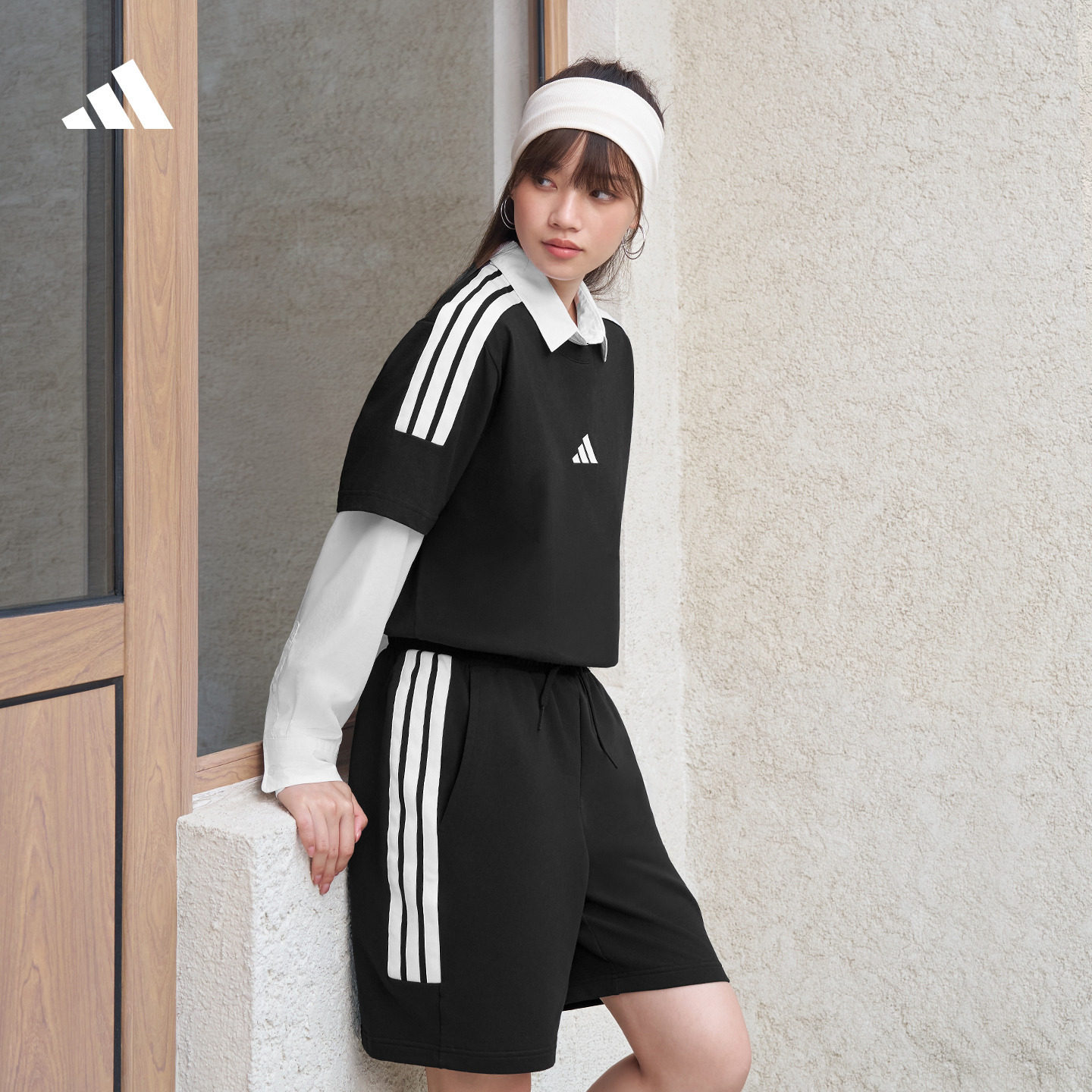 休闲舒适百搭三条纹短袖套装男女夏季adidas阿迪达斯轻运动