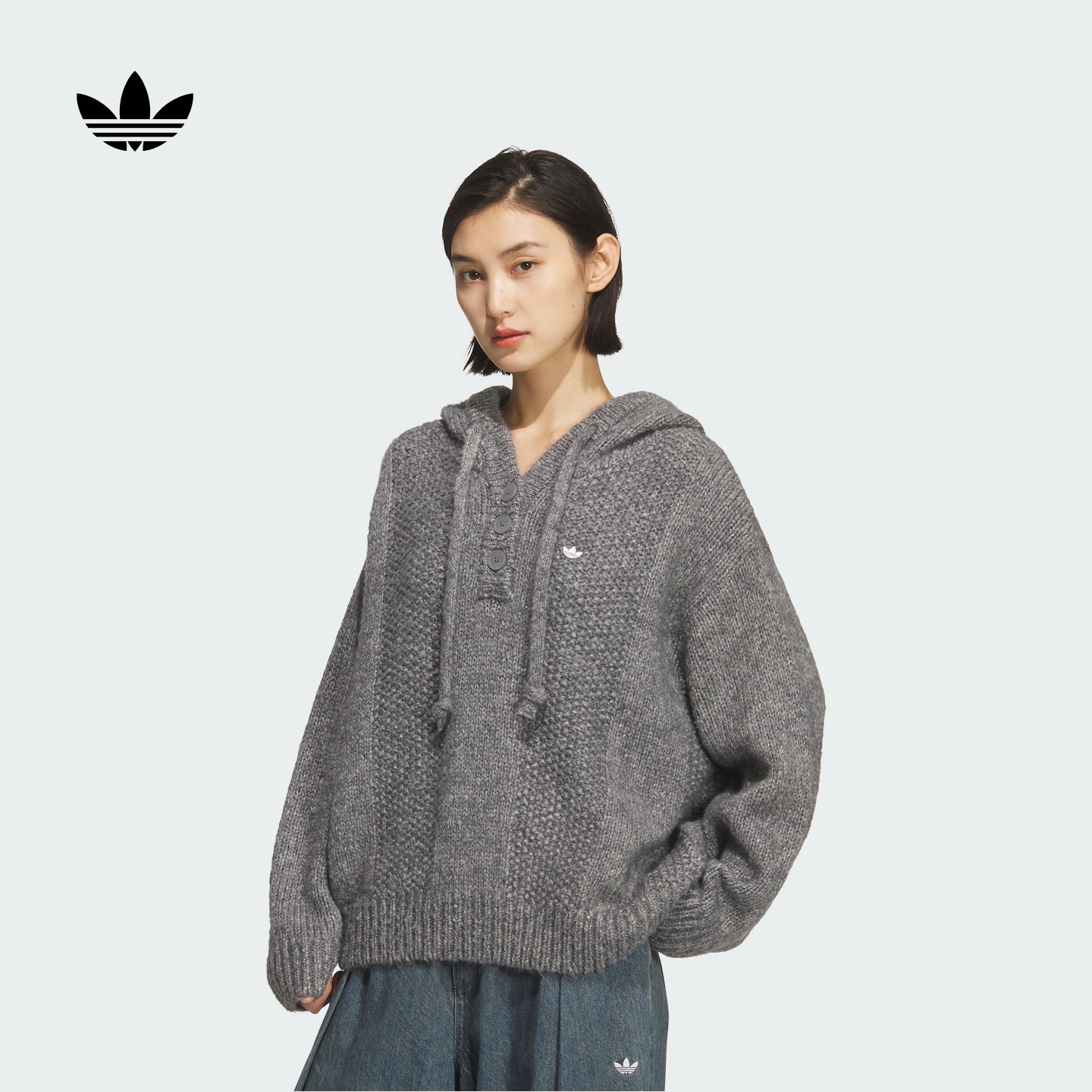 阿迪达斯三叶草女慵懒风针织衫