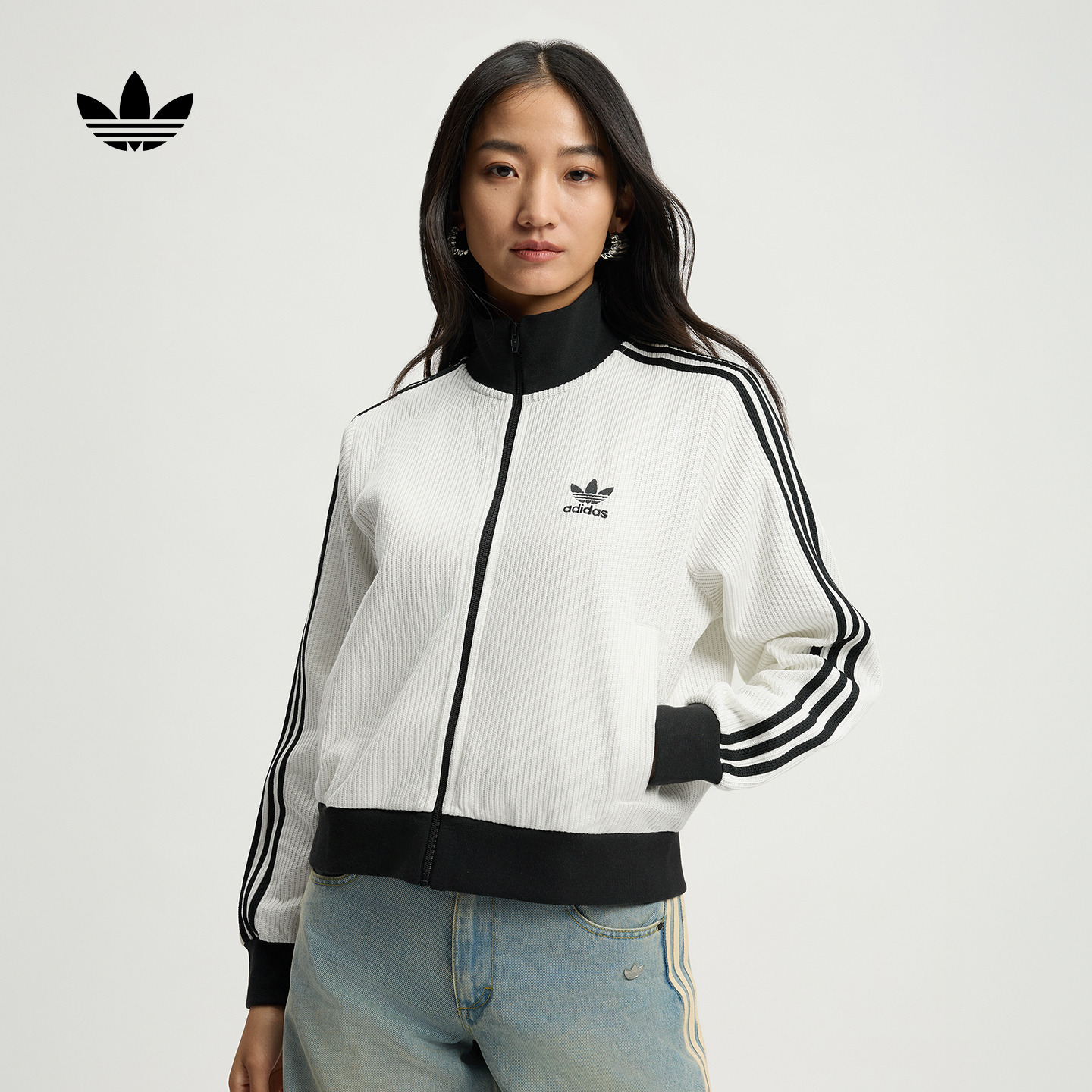 百搭宽松舒适针织运动夹克薄外套女装秋新款adidas阿迪达斯三叶草