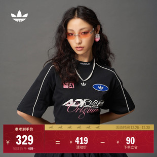 adidas阿迪达斯三叶草 夏季 小高领赛车风运动纯棉上衣短袖 T恤女装