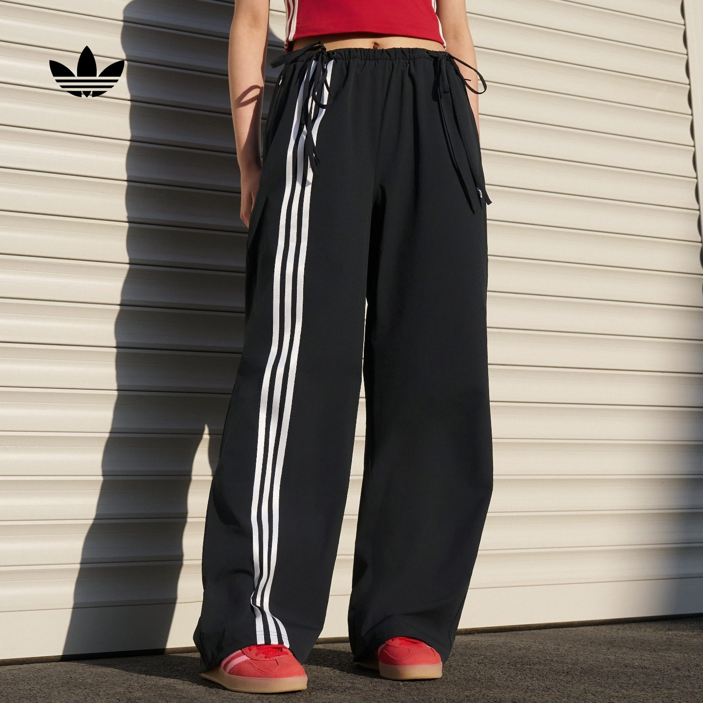 时尚潮流休闲缎带运动裤女装春季新款adidas阿迪达斯官方三叶草