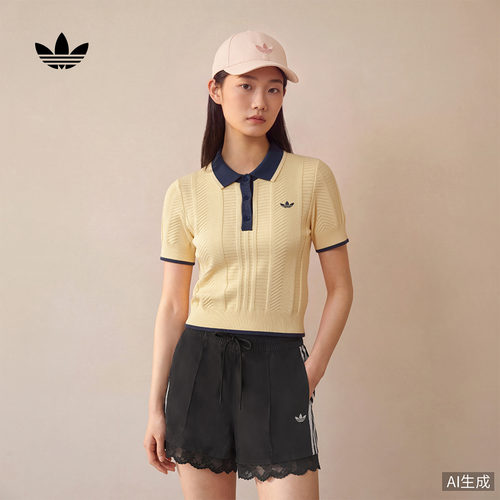 阿迪达斯三叶草女修身撞色POLO衫