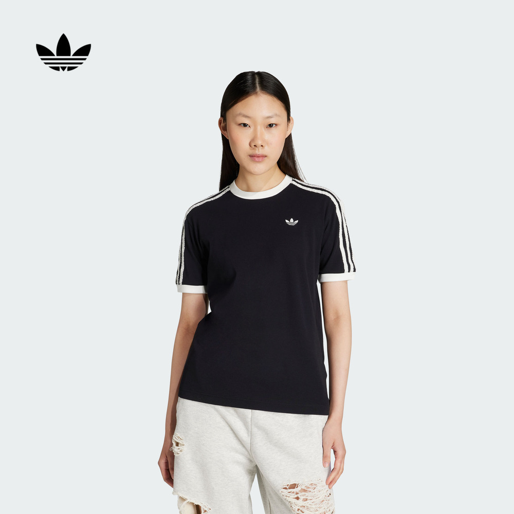 阿迪达斯三叶草女三条纹短袖T恤