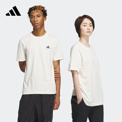 情侣款纯棉休闲上衣圆领短袖T恤男女夏季adidas阿迪达斯轻运动