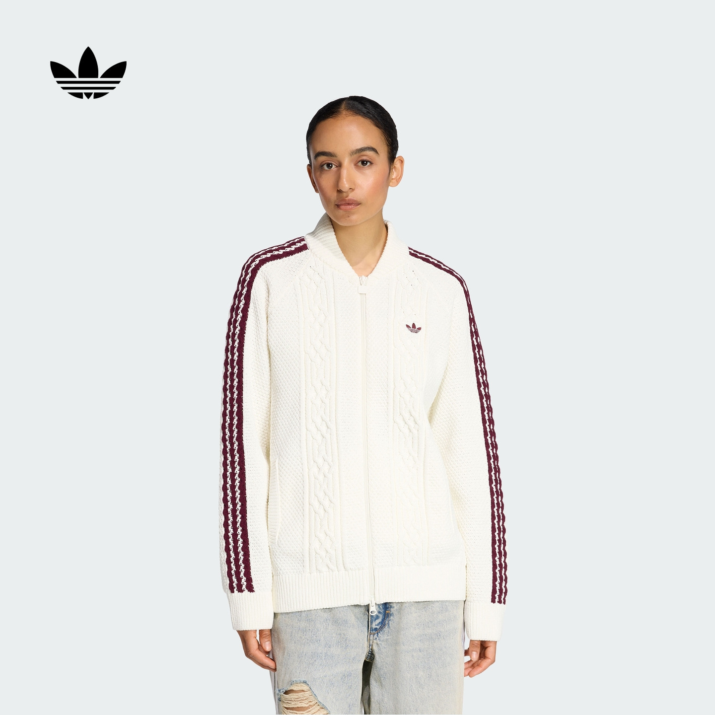 阿迪达斯三叶草女宽松针织外套