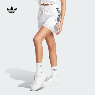新款 时尚 夏季 女装 adidas阿迪达斯官方三叶草 运动三条纹蕾丝短裤