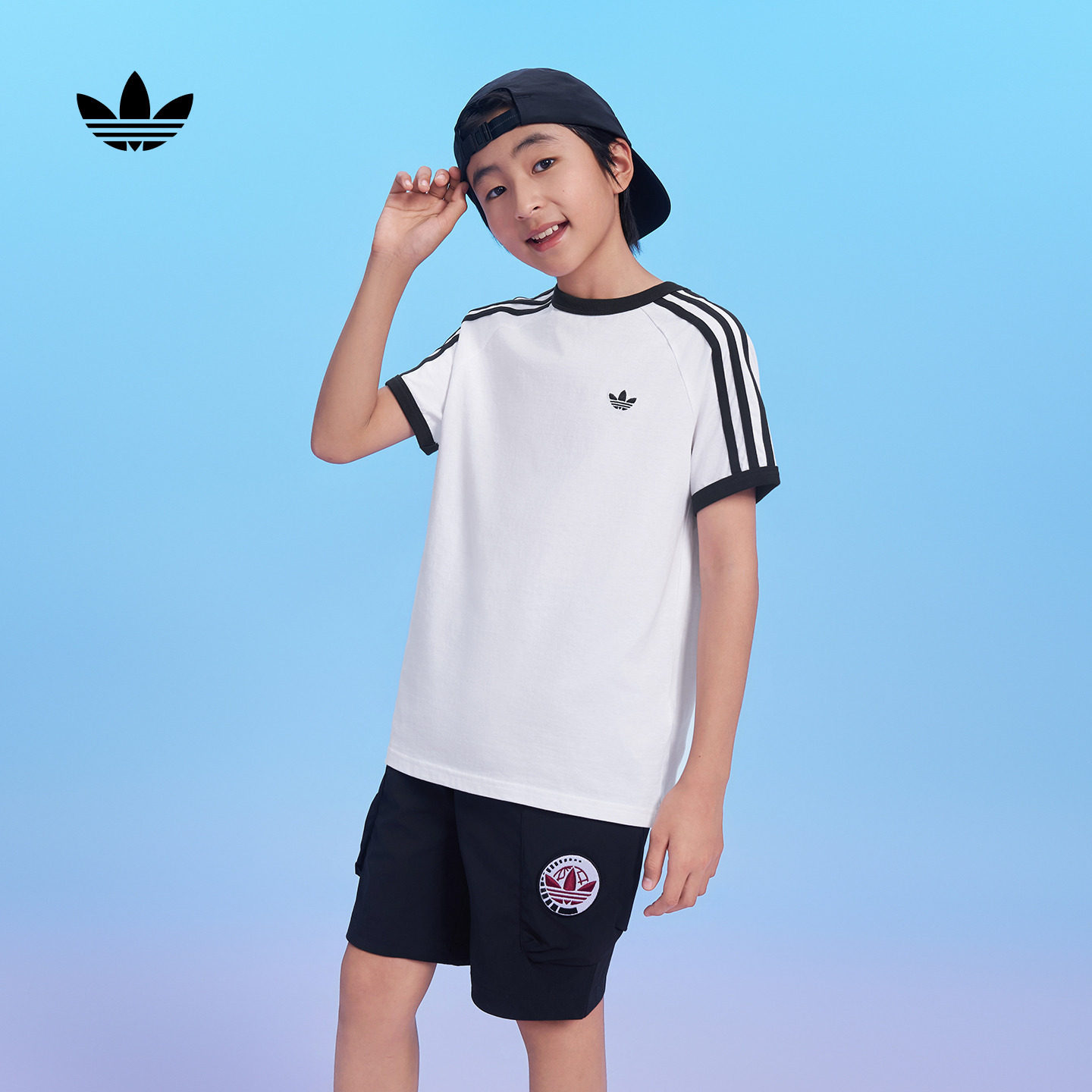 大童三条纹圆领短袖T恤儿童夏季adidas阿迪达斯官方三叶草