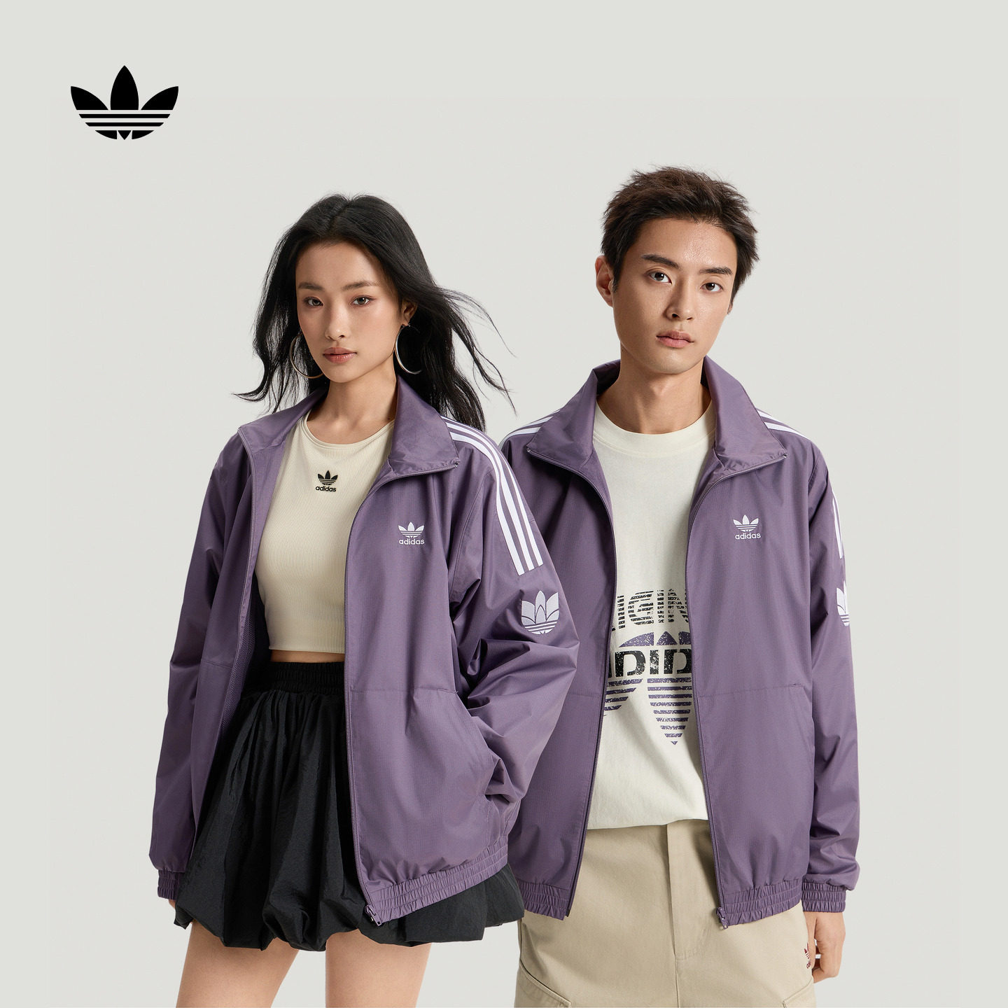 通勤百搭三条纹休闲运动夹克外套男女春新款adidas阿迪达斯三叶