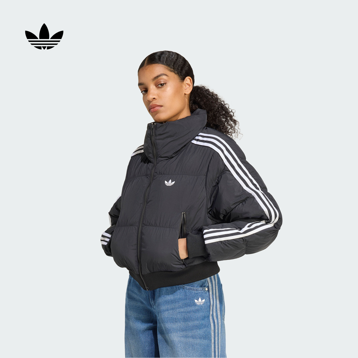 舒适宽松短款运动保暖棉服面包服女秋冬新款adidas阿迪达斯三叶草