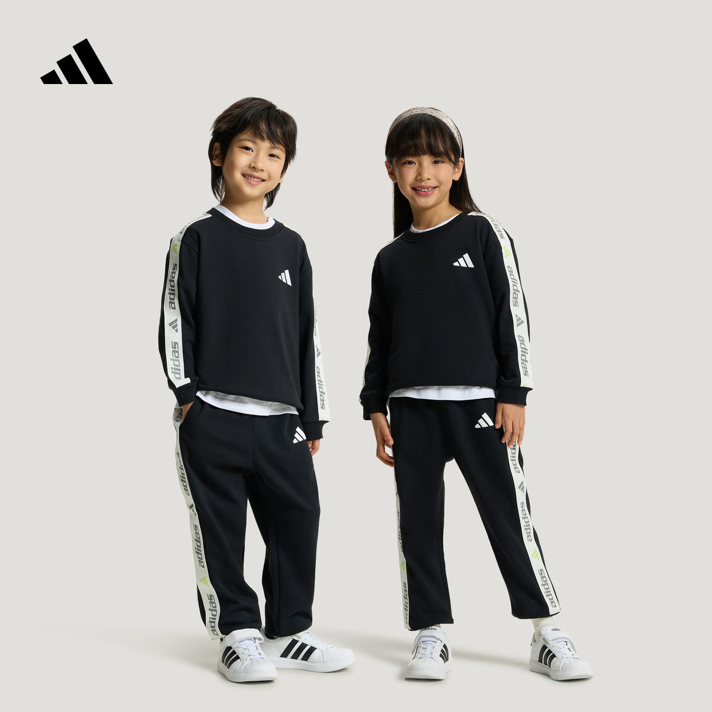 男女儿童毛圈布亲肤宽松休闲长袖运动套装卫衣卫裤adidas阿迪达斯