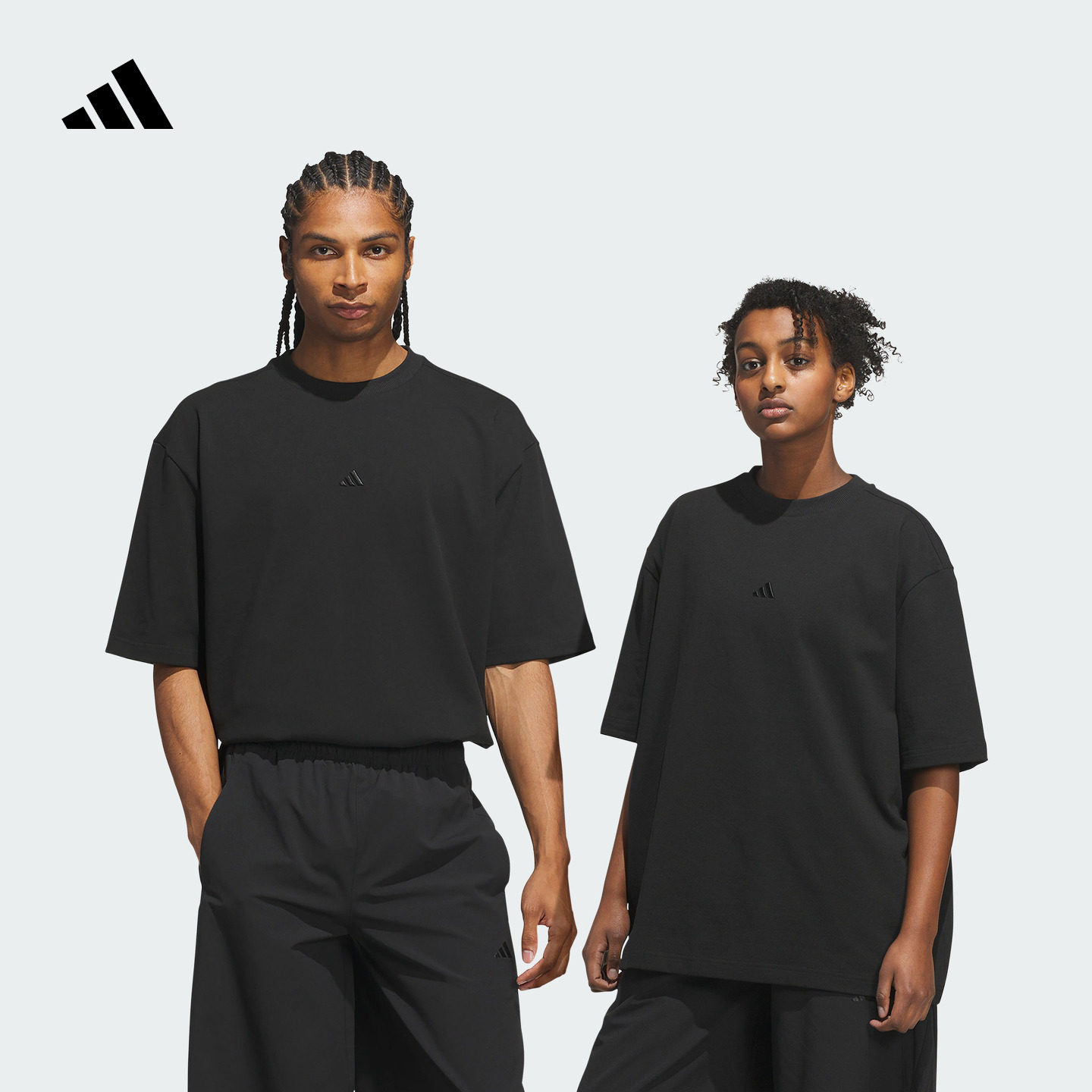 宽松百搭针织篮球运动短袖T恤上衣男女夏季新款adidas阿迪达斯