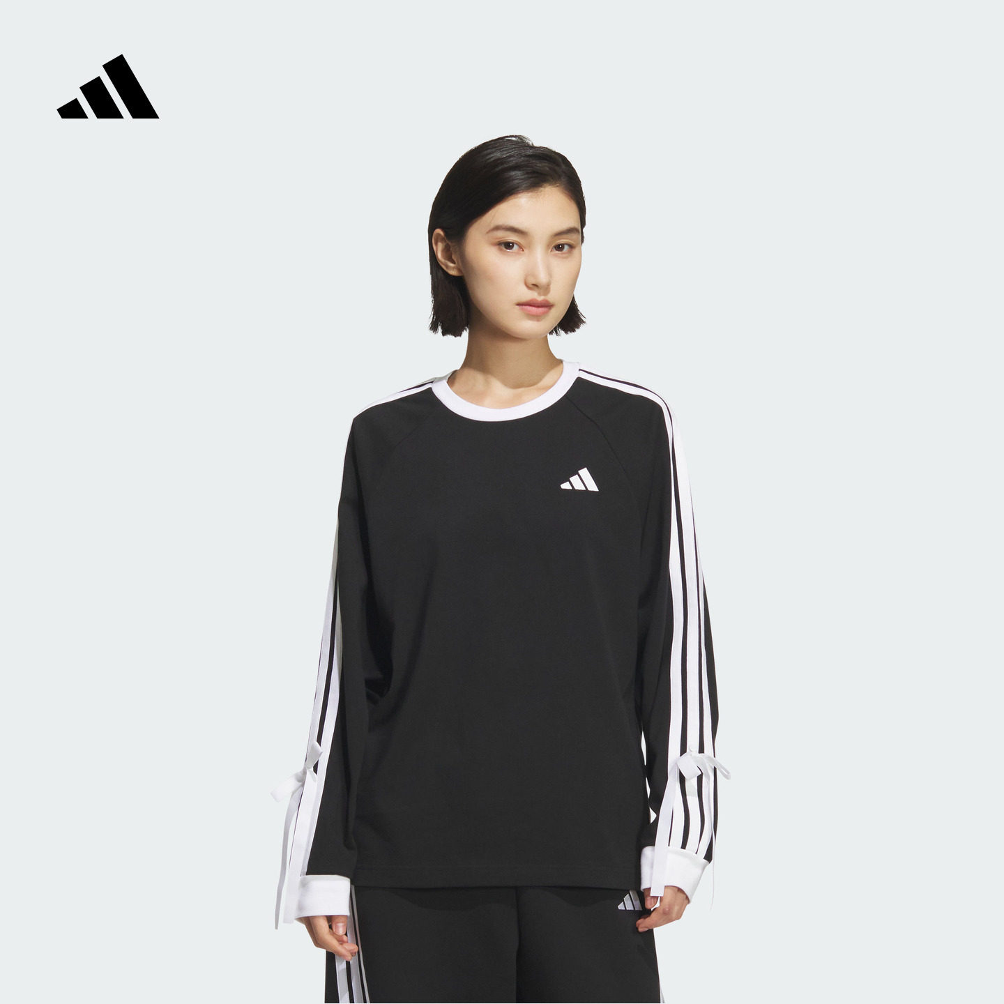 三条纹舞动系列蝴蝶结纯棉休闲运动长袖T恤女秋季adidas阿迪达斯