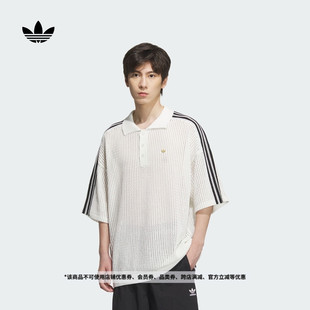 休闲宽松网眼钩针运动上衣短袖 夏adidas阿迪达斯三叶草 POLO衫 男装