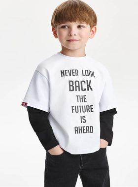 9A3 俄单GLV男童纯棉长袖T恤假两件 春秋98-134儿童字母圆领打底