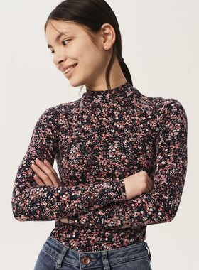 1D3 荷兰Garc女童纯棉长袖T恤春秋季8-16岁碎花弹力半高领打底衫