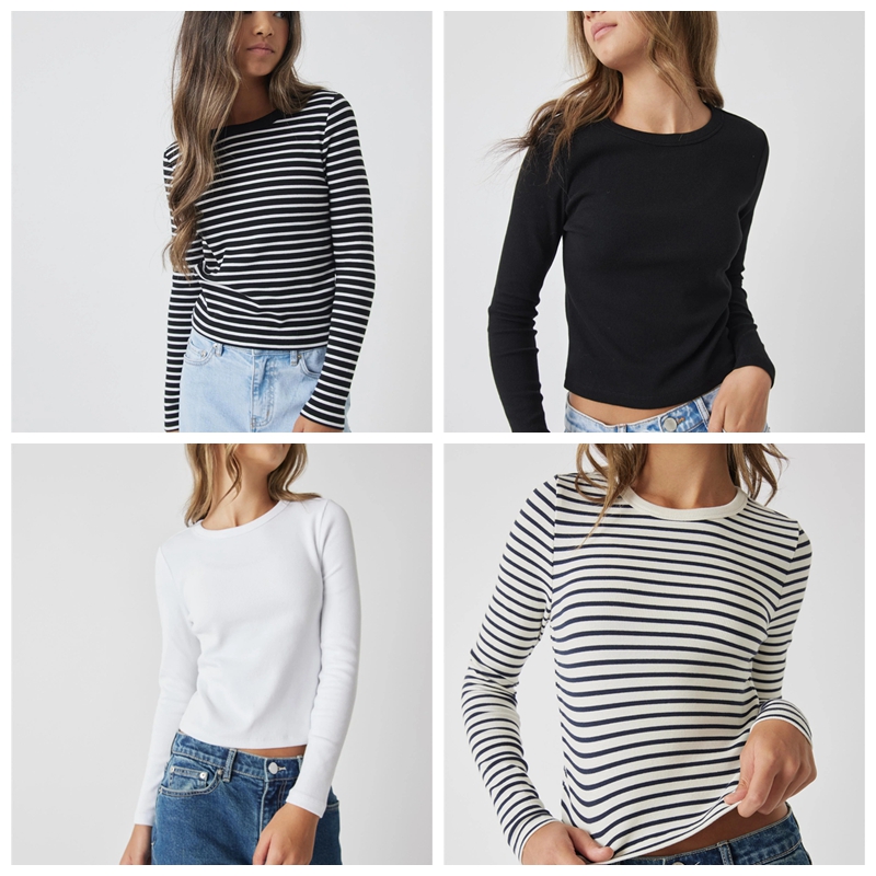 女童棉弹长袖T恤圆领打底衫