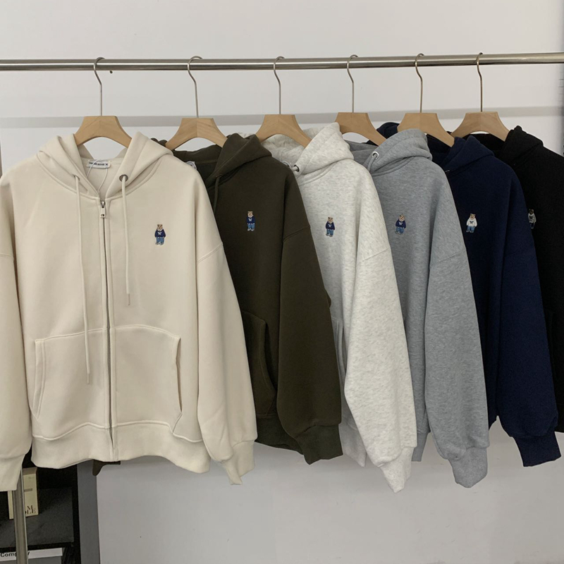 M1 自制女士一体绒连帽卫衣25新款 秋冬女装少女纯色刺绣拉链外套