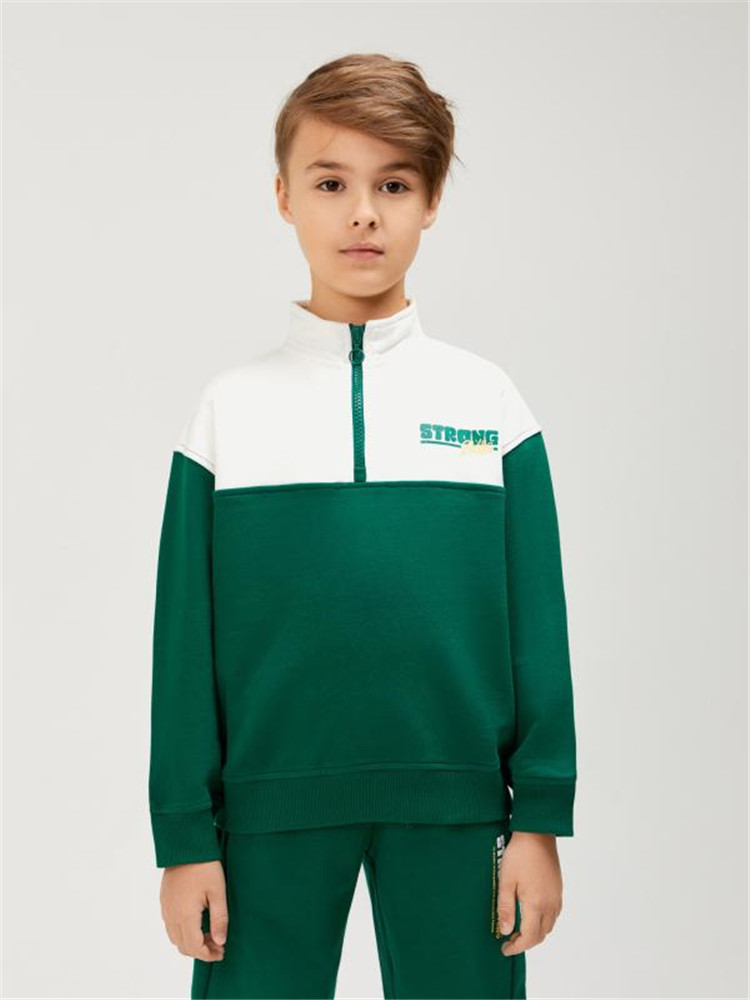 4A1 俄单男童纯棉毛圈半拉链卫衣 春秋6-14岁儿童套头立领外套