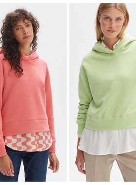 9E2 德国Opus女士棉拉绒连帽卫衣磨毛不起球春秋女装纯色套头绒衫