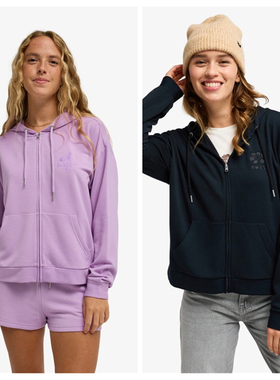 4A2 澳洲ROXY女士莫代尔连帽卫衣拉绒秋冬女装弹力刺绣拉链外套